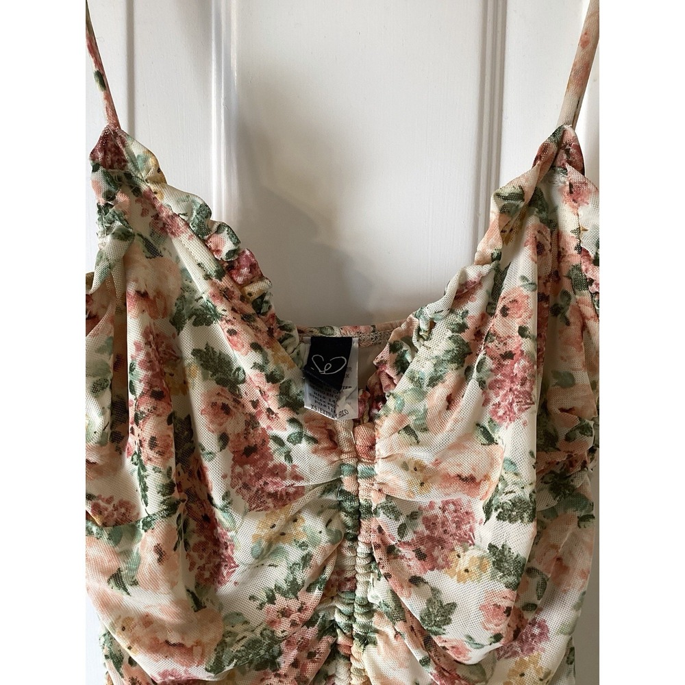 Coquette Y2K Cottagecore XS Floral sweetheart Babydoll Ruched Bodycon Dress - Picture 3 of 9